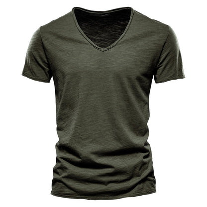 Men’s Solid Slub Cotton V-Neck T-Shirt