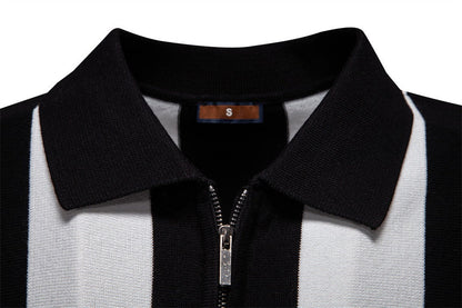 Men’s Bold Stripe Zip Polo Shirt