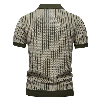 Colorblock Striped Knit Polo Shirt