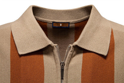 Men’s Bold Stripe Zip Polo Shirt