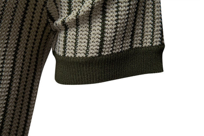 Colorblock Striped Knit Polo Shirt