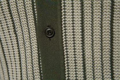 Colorblock Striped Knit Polo Shirt