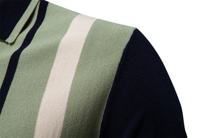 Casual Colorblock Striped Knit Polo Shirt