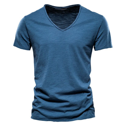 Men’s Solid Slub Cotton V-Neck T-Shirt