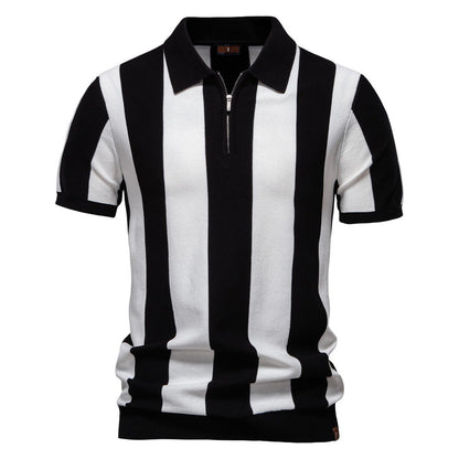 Men’s Bold Stripe Zip Polo Shirt