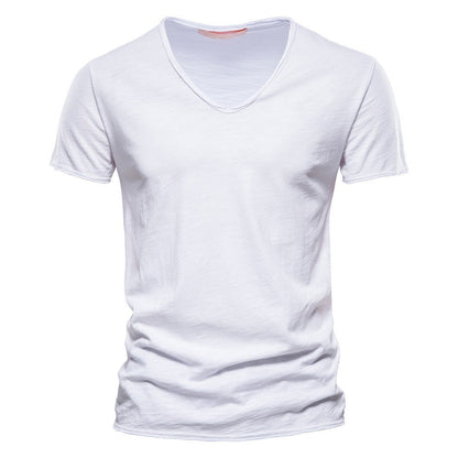Men’s Solid Slub Cotton V-Neck T-Shirt