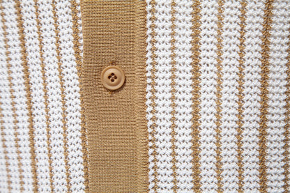 Colorblock Striped Knit Polo Shirt