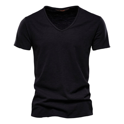 Men’s Solid Slub Cotton V-Neck T-Shirt
