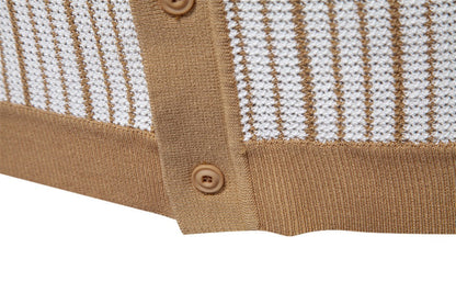 Colorblock Striped Knit Polo Shirt