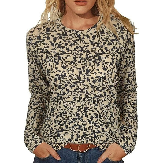 Women’s Floral Print Long Sleeve Round Neck Tunic Shirt
