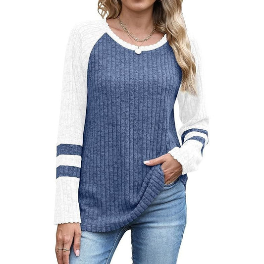 Women’s Color Block Crewneck Long Sleeve Tunic Sweater