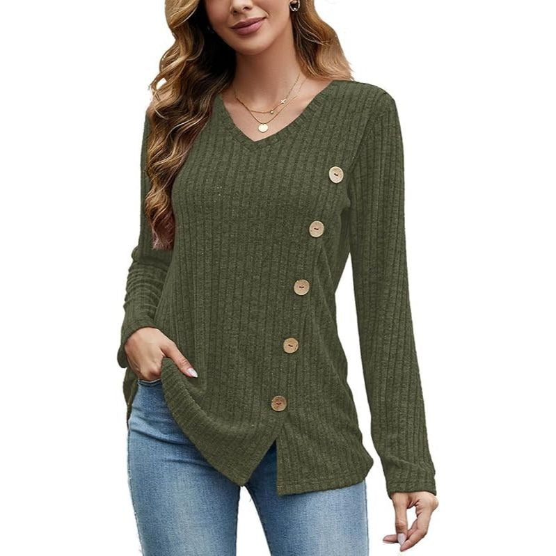 Women’s Casual V-Neck Long Sleeve Rayon-Blend Sweaters