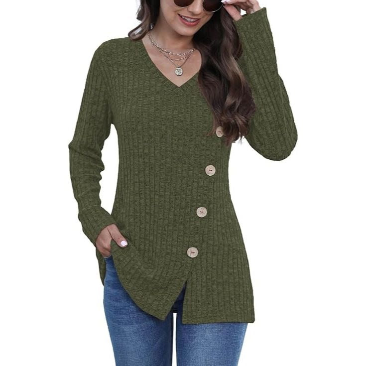 Women’s Casual V-Neck Long Sleeve Rayon-Blend Sweaters