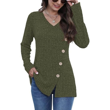 Women’s Casual V-Neck Long Sleeve Rayon-Blend Sweaters