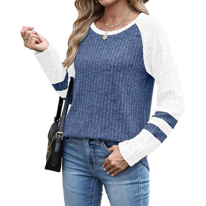 Women’s Color Block Crewneck Long Sleeve Tunic Sweater